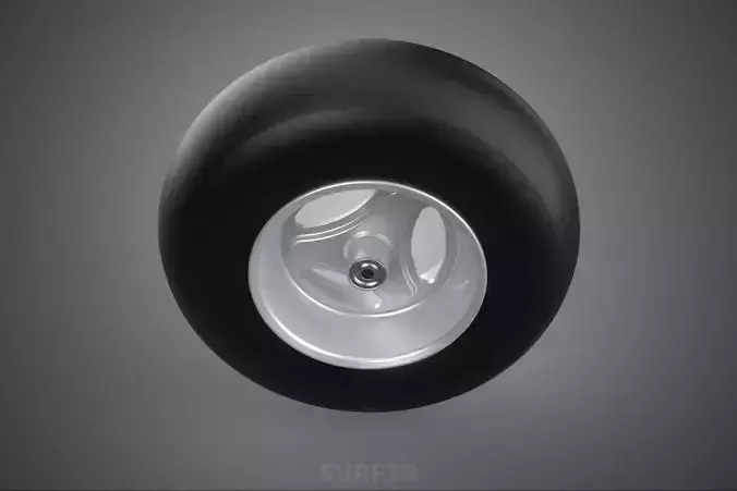 SLICK SILVER THREE SPOKE TREAD TIRE RIM CART WHEEL BARROW RUBBER 3D model 5