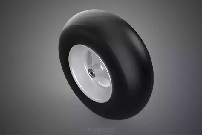 SLICK SILVER THREE SPOKE TREAD TIRE RIM CART WHEEL BARROW RUBBER 3D model 2