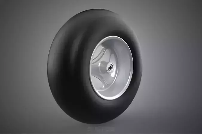 SLICK SILVER THREE SPOKE TREAD TIRE RIM CART WHEEL BARROW RUBBER 3D model 7