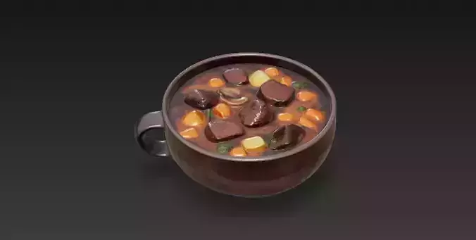Medieval Stew Bowl - Rustic Tavern Food Prop - PBR 3D Model Low-poly 3D model 2