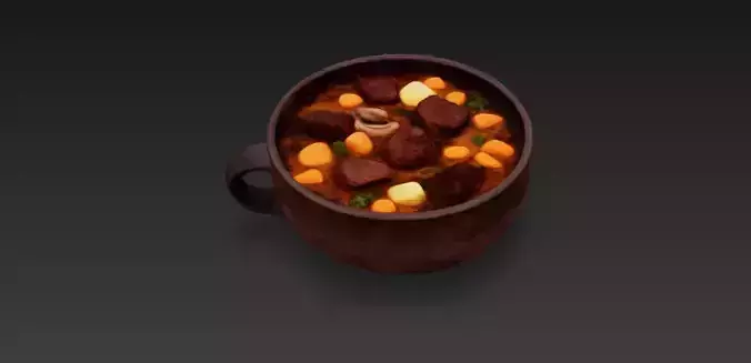 Medieval Stew Bowl - Rustic Tavern Food Prop - PBR 3D Model Low-poly 3D model 4