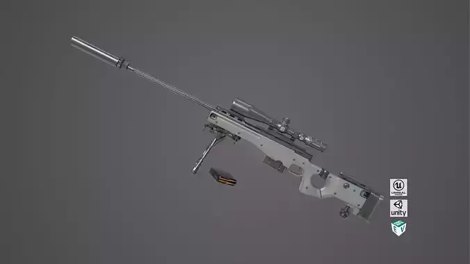 Sniper Rifle 03 Green Rigged All PBR Unity UE Textures
