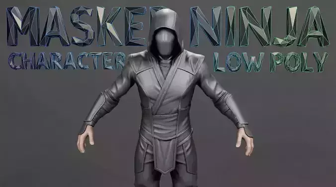 Masked Ninja Character Low and high poly both