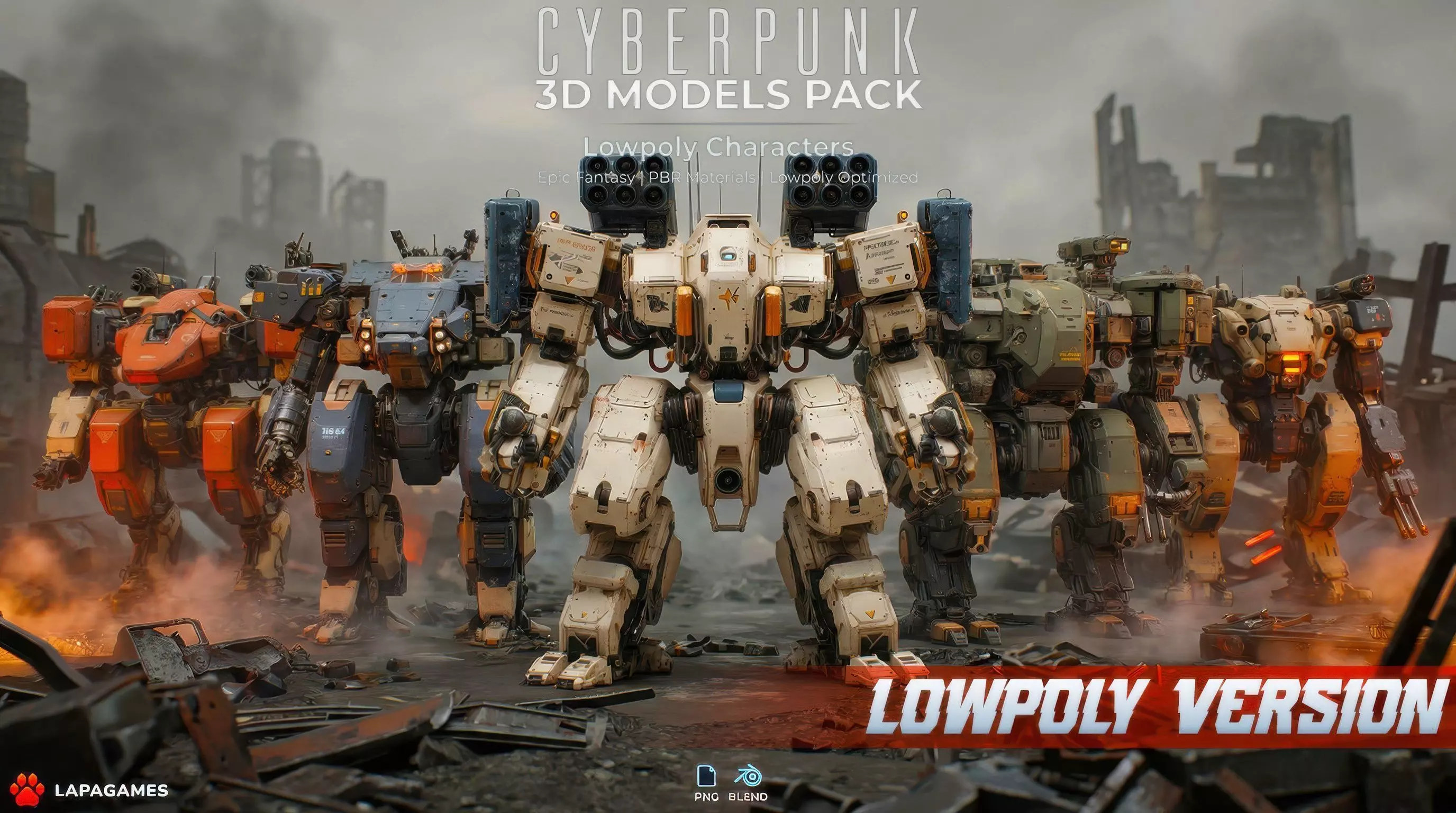 Cyberpunk Combat Mechs LowPoly Low-poly 3D model