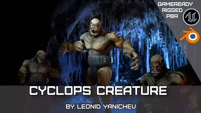 Cyclops creature gameready lowpoly rigged 3d character