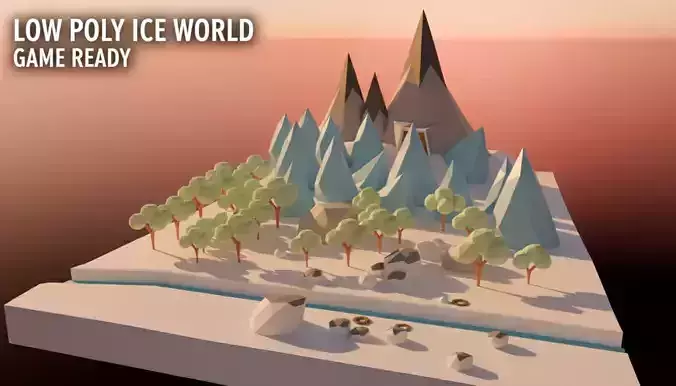 Ice world low poly Game ready Low-poly 3D model