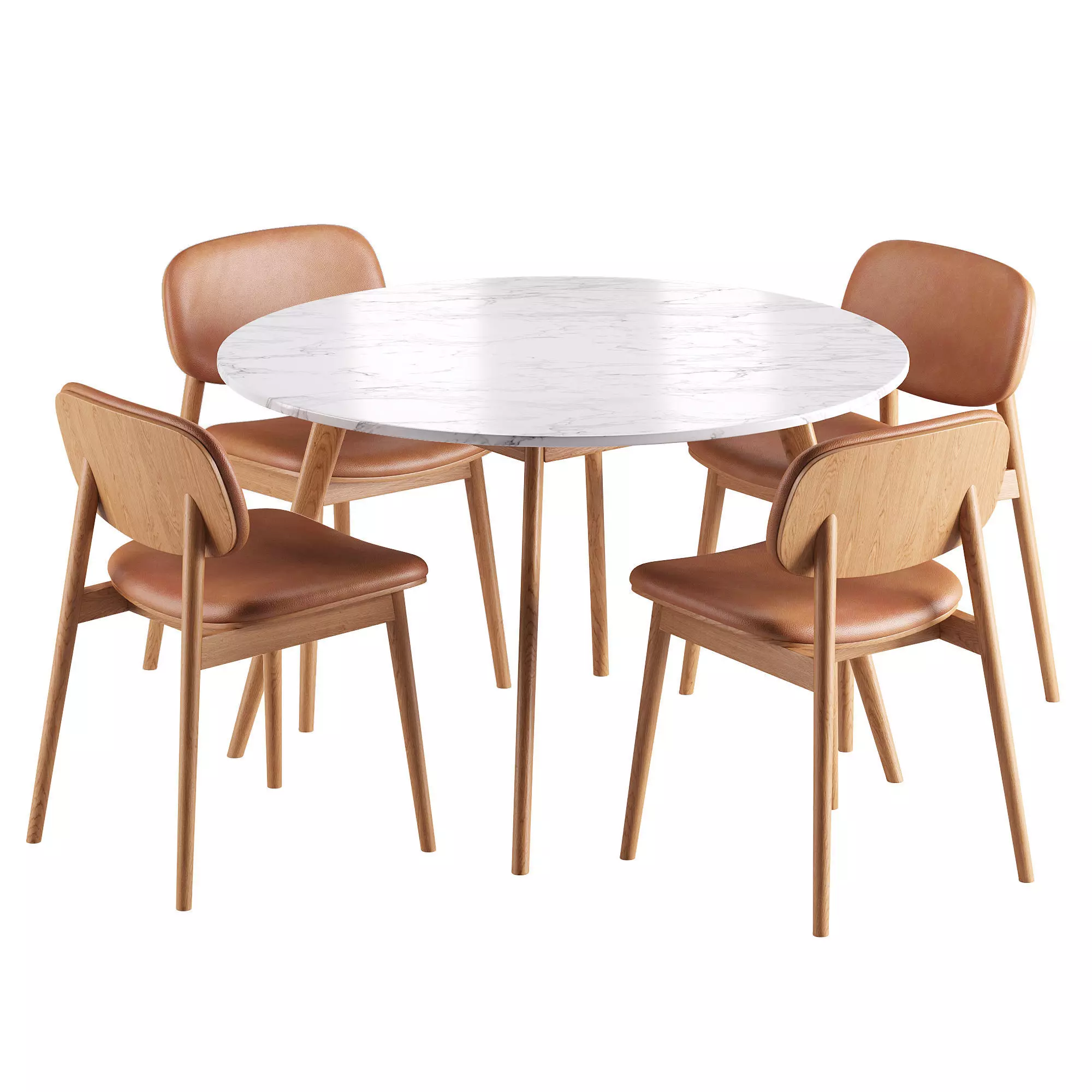 Lando Leather Dining Chair and Oia White Marble Dining Table 3D model