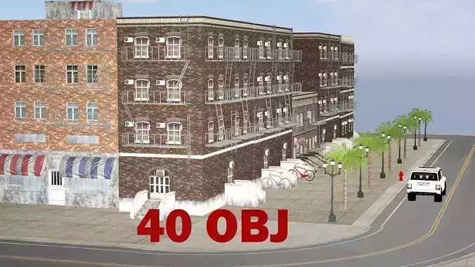 New York Modern City P2 Street Scene 3D Model Low-poly 3D model