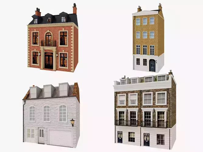 London houses 1 Low-poly 3D model 4