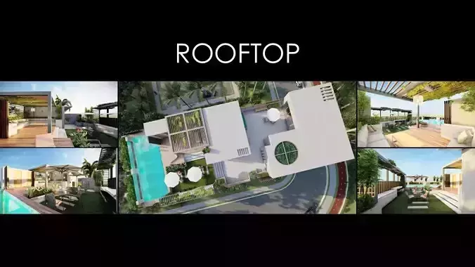 3D model RESIDENTIAL ROOFTOP DESIGN WITH SWIMMING POOL VR / AR / low ...