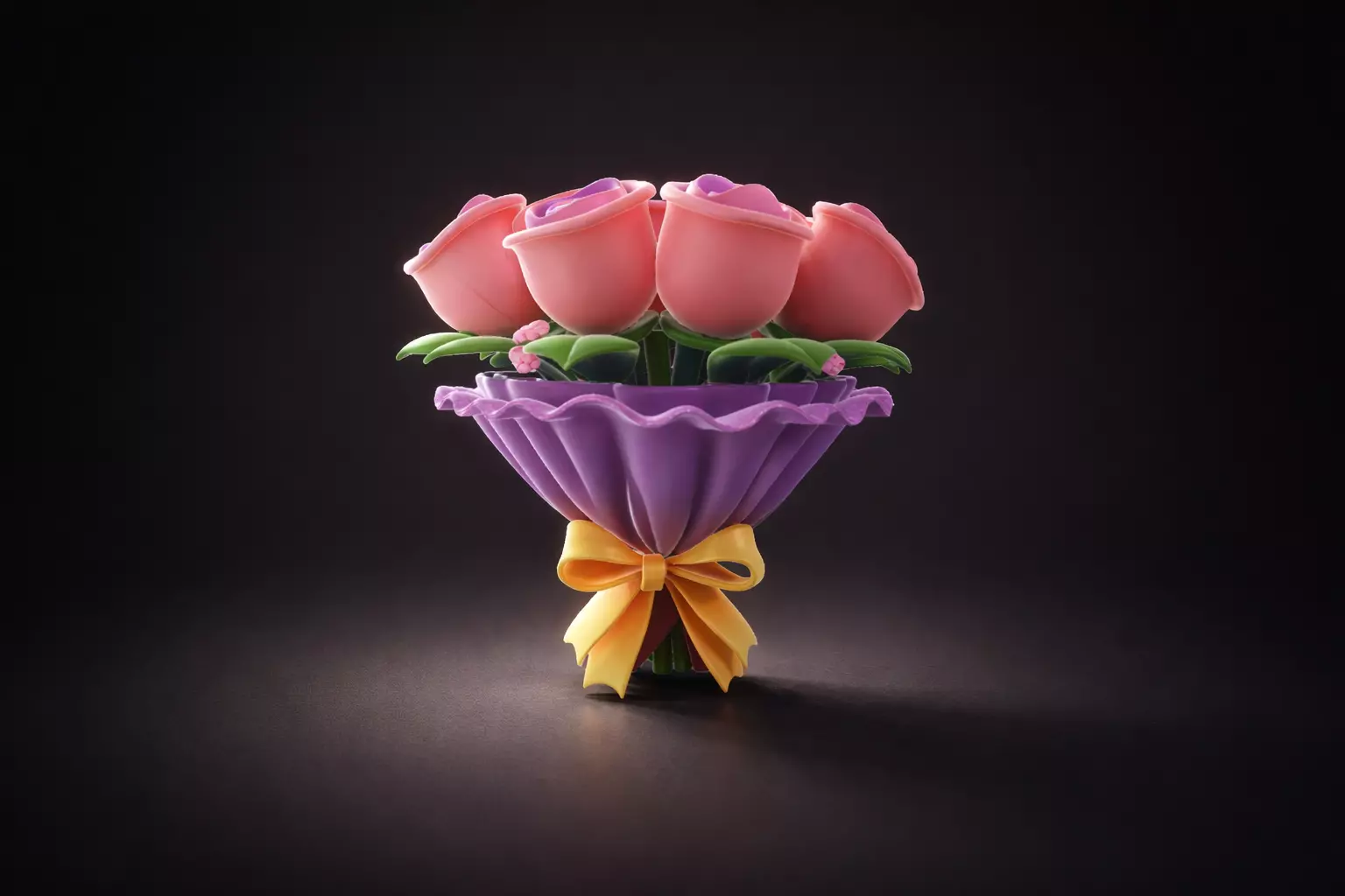 Rose Bouquet for Women Day Pastel Flowers with Bow 3D print model