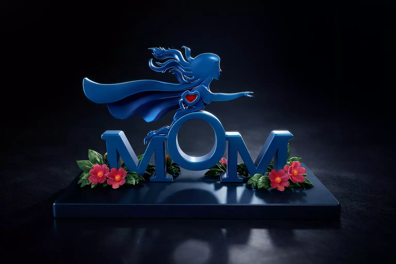 Super Mom Sign with Flowers Mothers Day Womens Day 8 March 3D print model