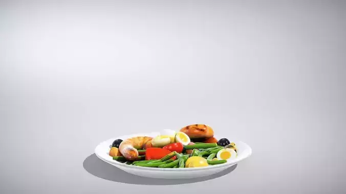Seafood Nicoise Salad with Grilled Shrimp Low-poly 3D model 3