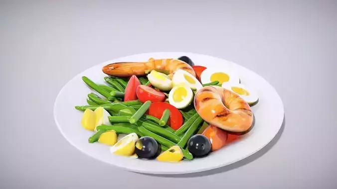 Seafood Nicoise Salad with Grilled Shrimp Low-poly 3D model