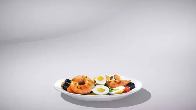 Seafood Nicoise Salad with Grilled Shrimp Low-poly 3D model 2