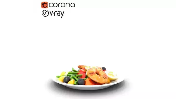 Seafood Nicoise Salad with Grilled Shrimp Low-poly 3D model 5