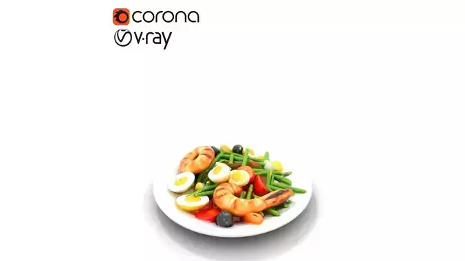 Seafood Nicoise Salad with Grilled Shrimp Low-poly 3D model 7
