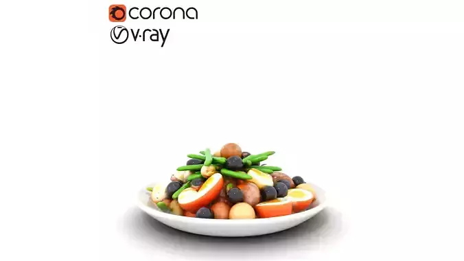 Vibrant Seafood Nicoise Salad Low-poly 3D model 5