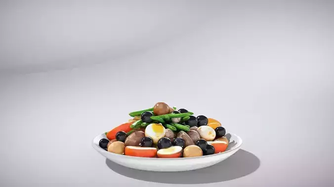 Vibrant Seafood Nicoise Salad Low-poly 3D model 2