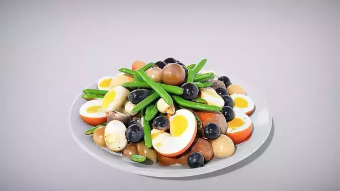 Vibrant Seafood Nicoise Salad Low-poly 3D model