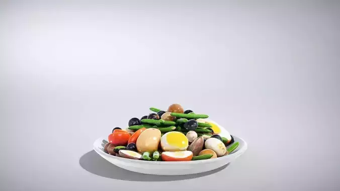 Vibrant Seafood Nicoise Salad Low-poly 3D model 3