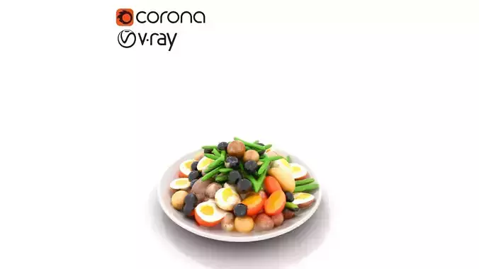Vibrant Seafood Nicoise Salad Low-poly 3D model 7
