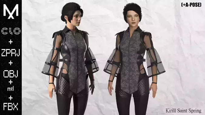 Female Outfit Marvelous designer Clo3d OBJ mtl FBX ZPRJ 3D model | CGTrader