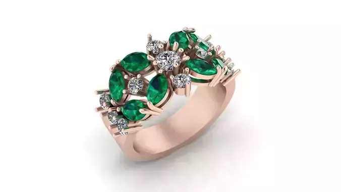 marquise emerald and round jewelry ring