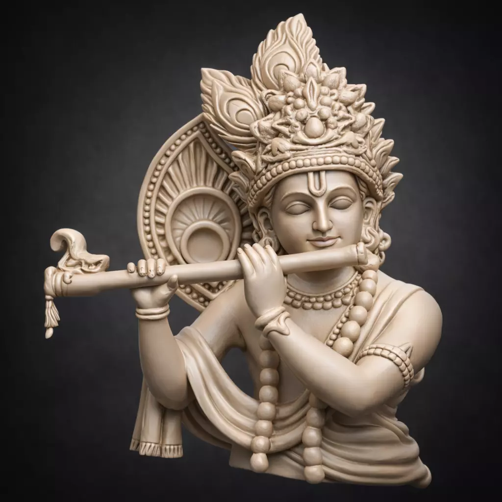 Lord Krishna Flute Playing Bust Divine 3D Sculpture for Jewelry 3D print model