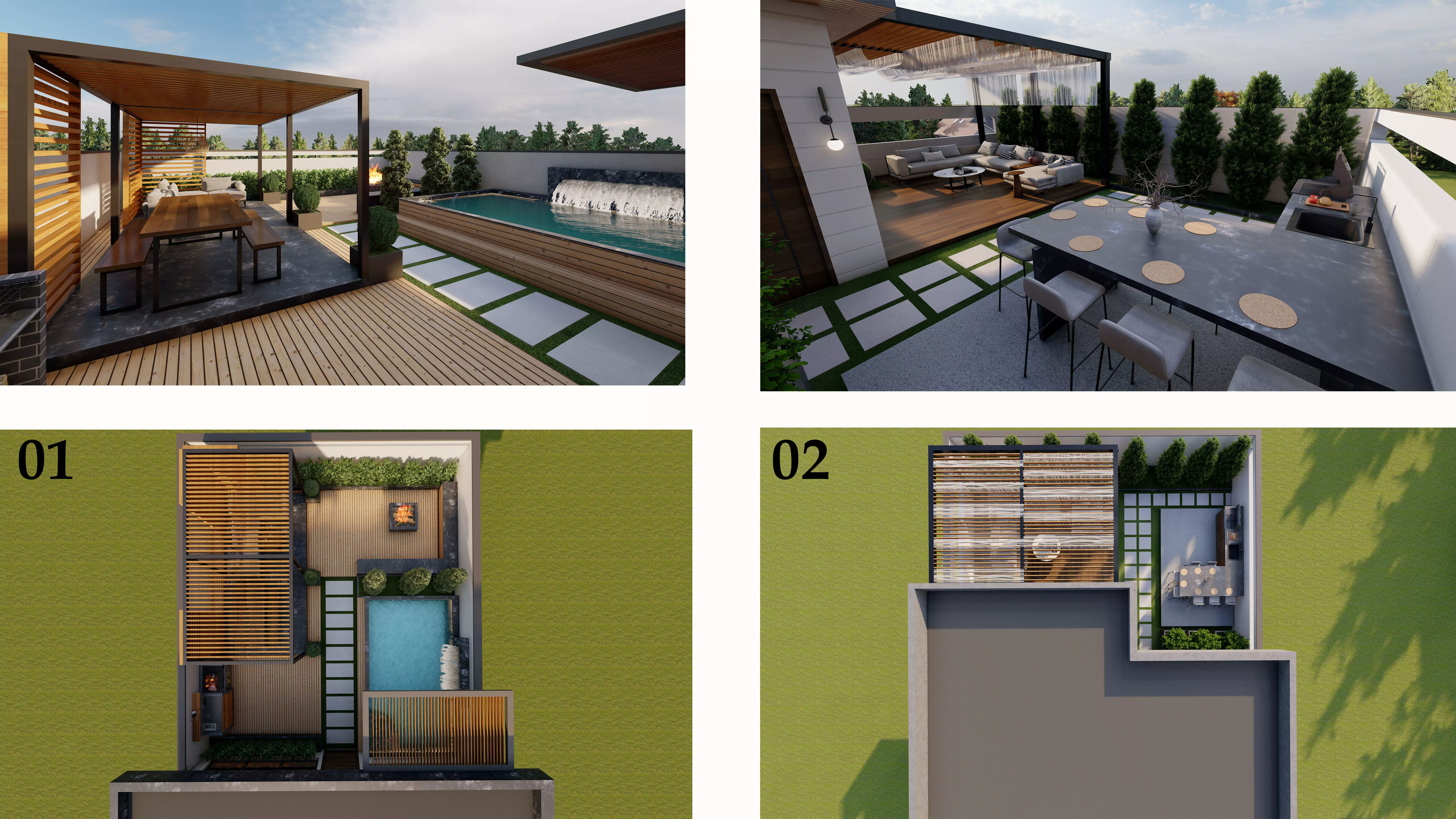 Modern Luxury Roof Garden Design Pack2 Rooftop Scenes 3D model