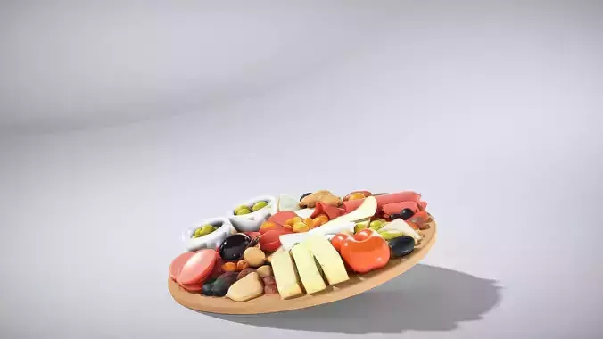 Elegant Charcuterie Board Arrangement Low-poly 3D model 2