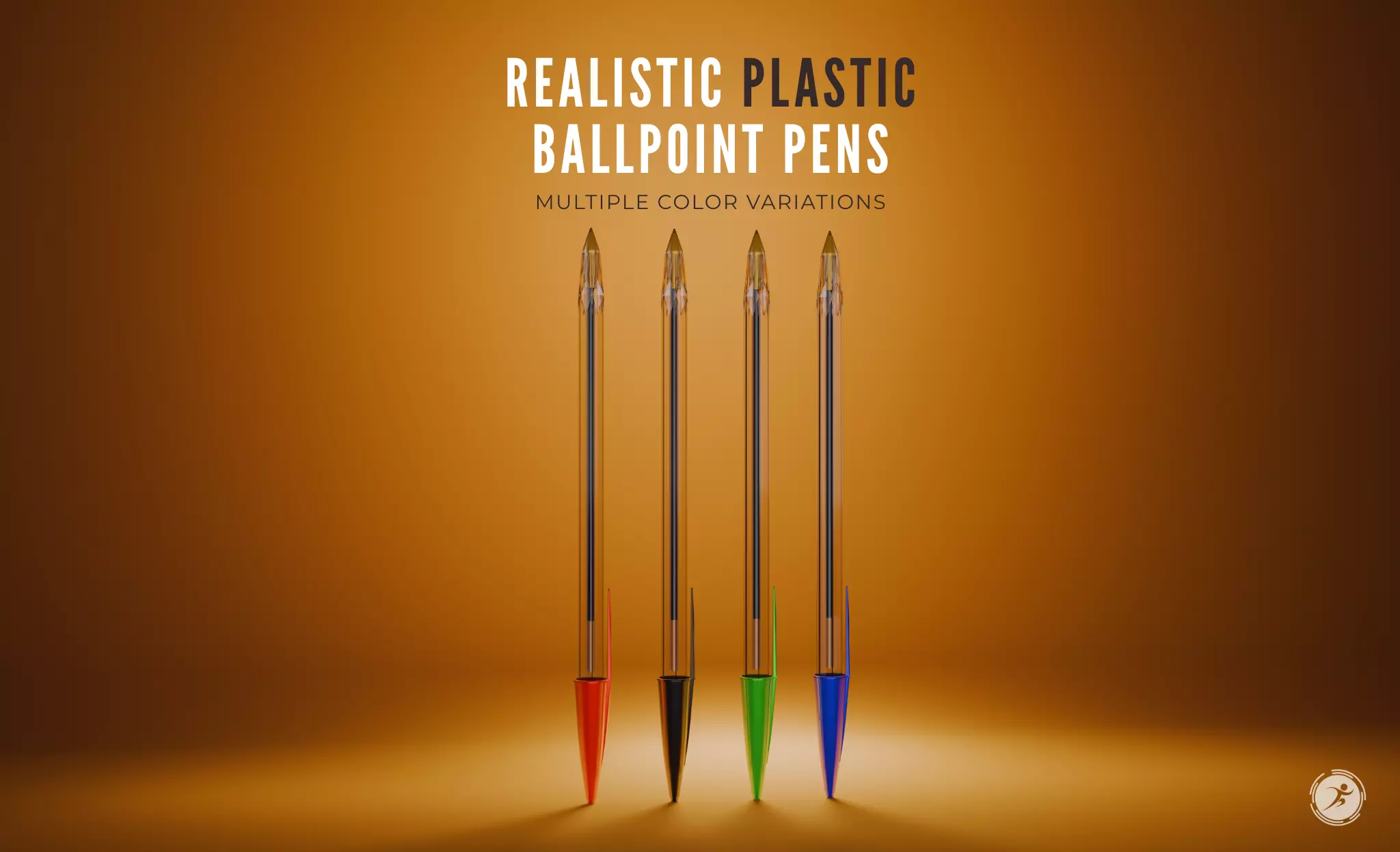 Realistic Plastic Ballpoint Pen Multiple Colors Low-poly 3D model