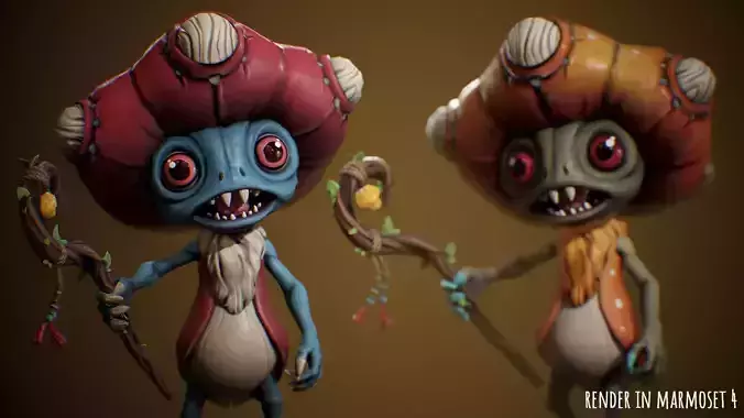 Stylized Mushroom 1 Shaman Character Game Ready 3D Model