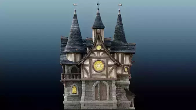 Mediaval fantasy house EM-18 Low-poly 3D model 2