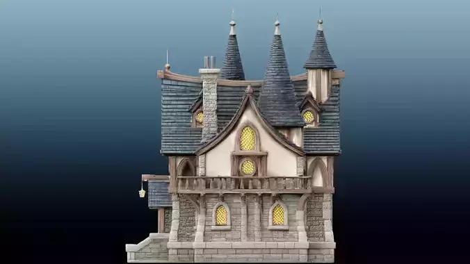 Mediaval fantasy house EM-18 Low-poly 3D model 3