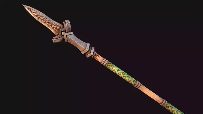 Medieval Wooden Spear Glaive Halberd Weapon Low-poly 3D model