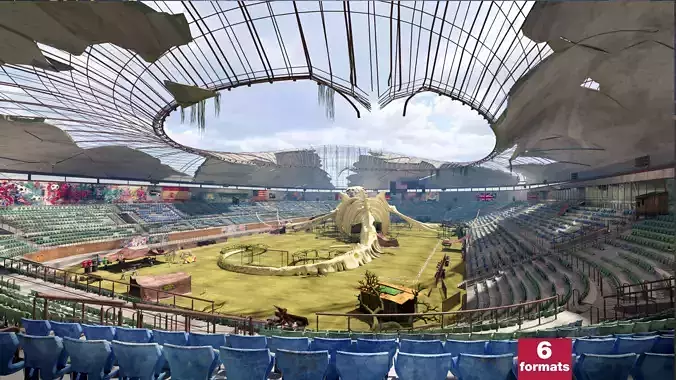 Abandoned Post-Apocalyptic Football Stadium Modular Environment Low-poly 3D model