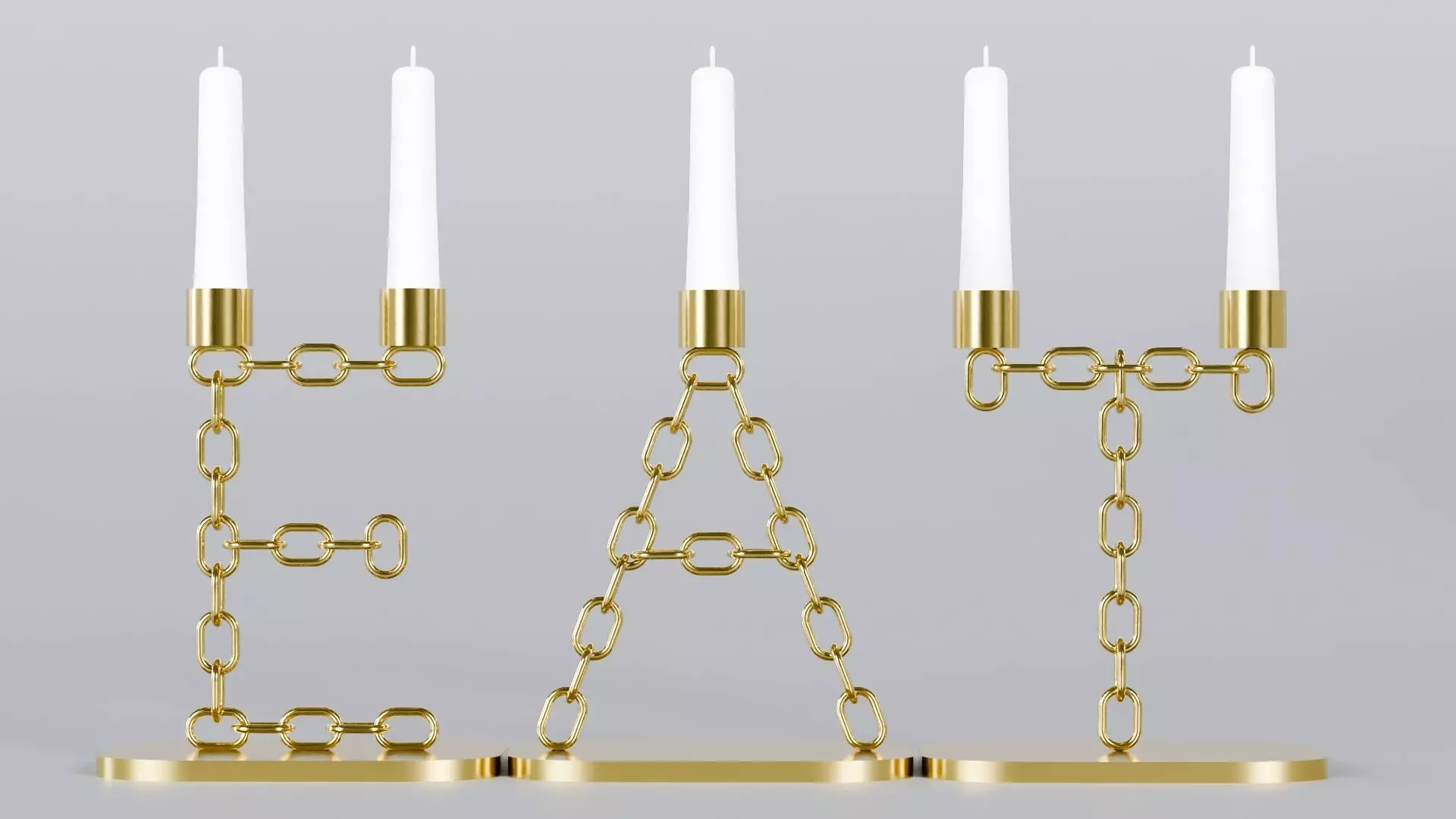 Gold Eat Candleholder 3D Model True Render UV 4K PBR Texture Low-poly 3D model