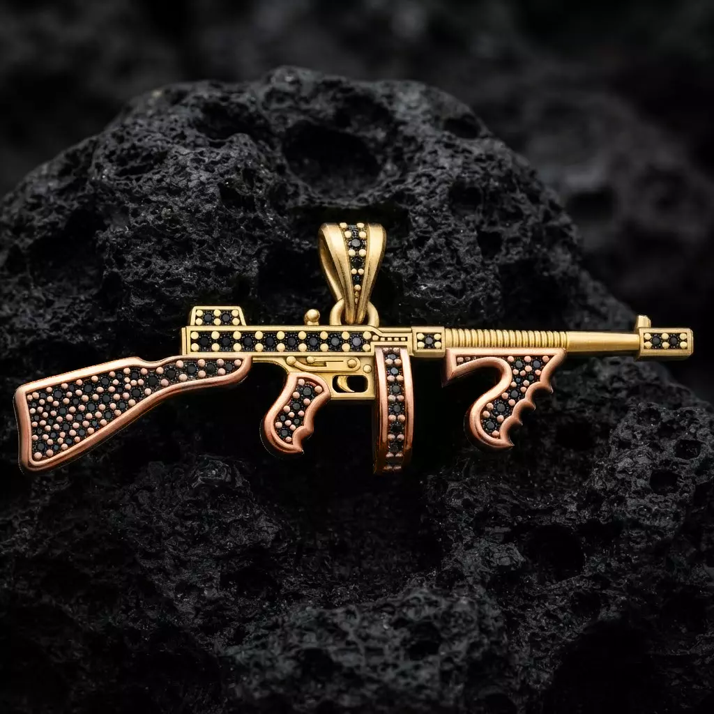 Stylized Gun v6 Pendant with Gems 3D print model