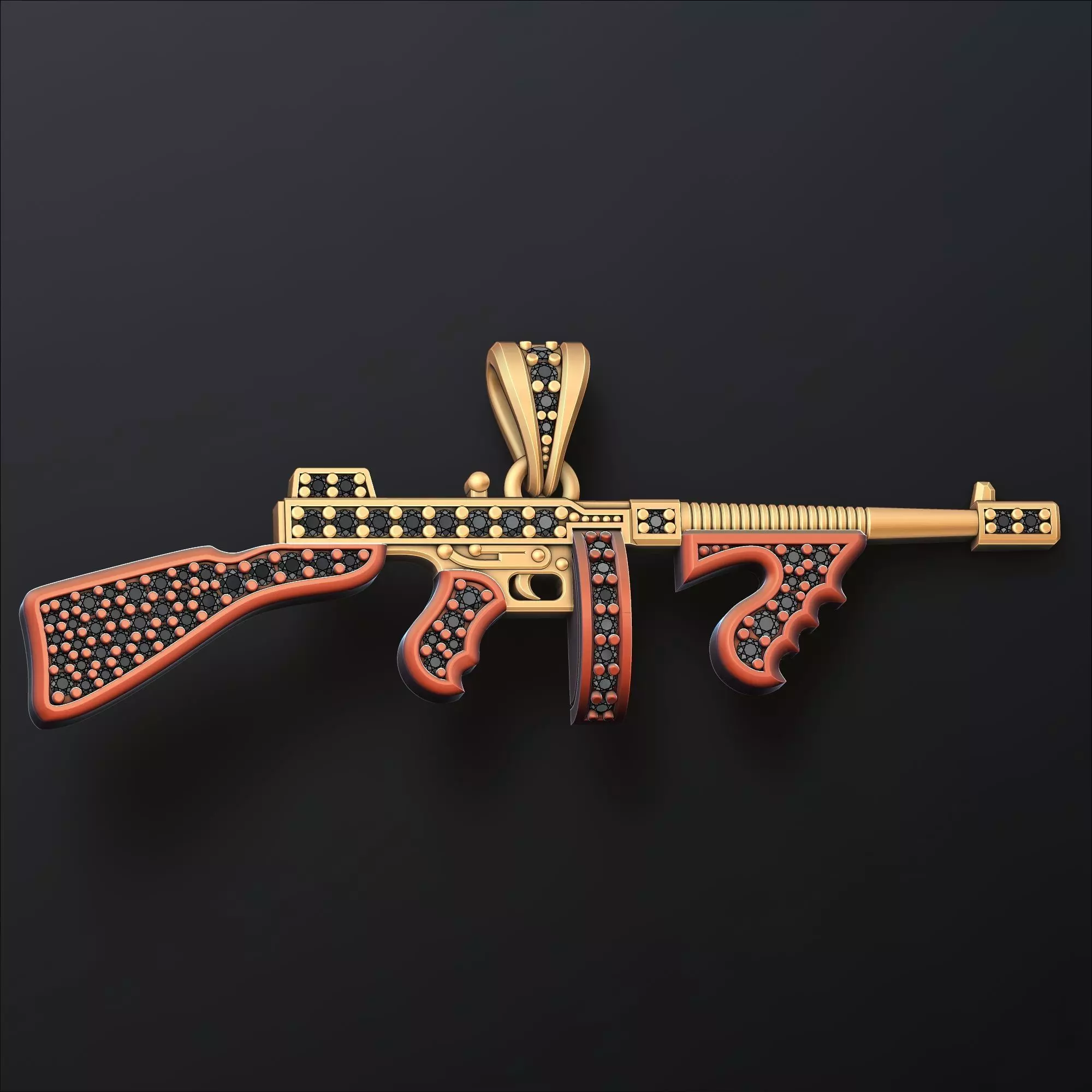 Stylized Gun v6 Pendant with Gems 3D print model