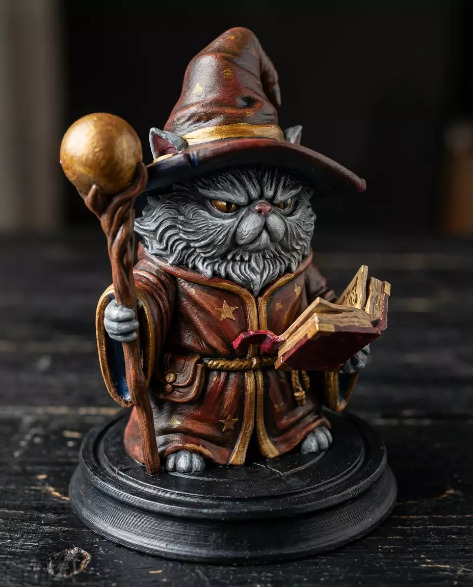 The Wizard Cat Statue Sorcerer Kitten Fantasy Pet Sculpture 3D print model