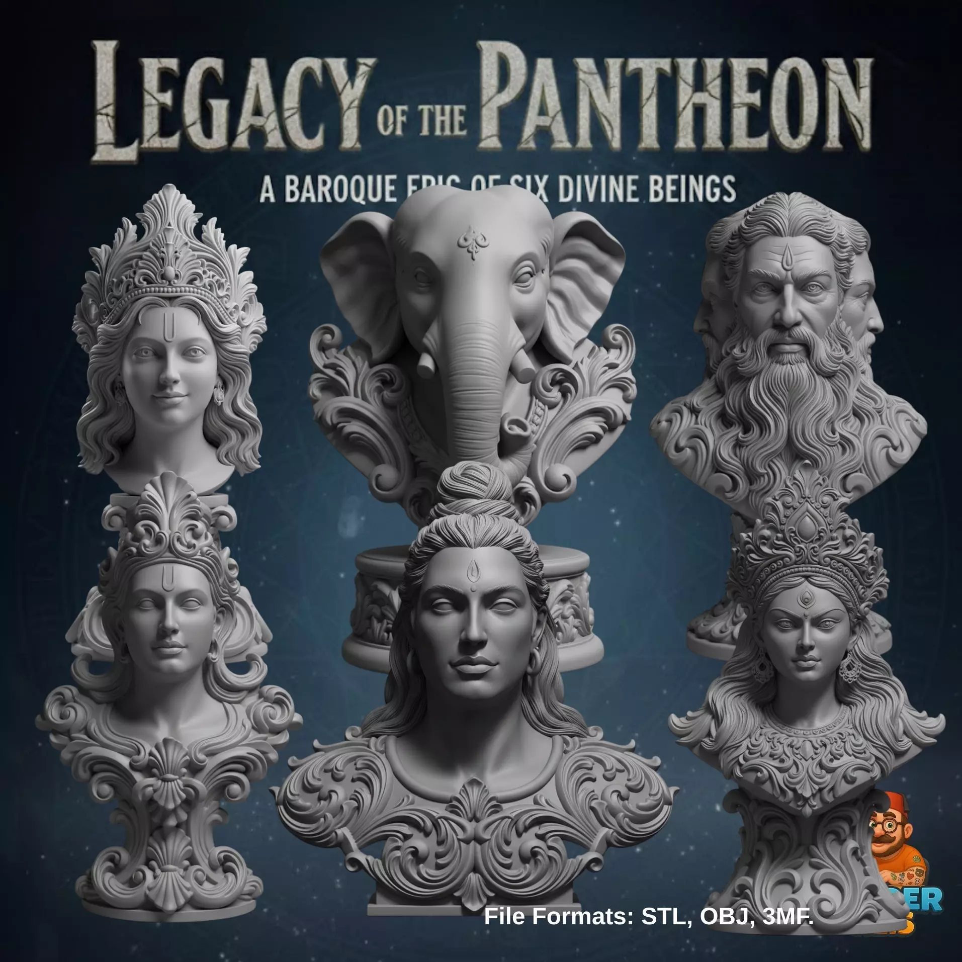 Legacy of the Pantheon A Baroque Epic of Six Divine Beings 3D print model