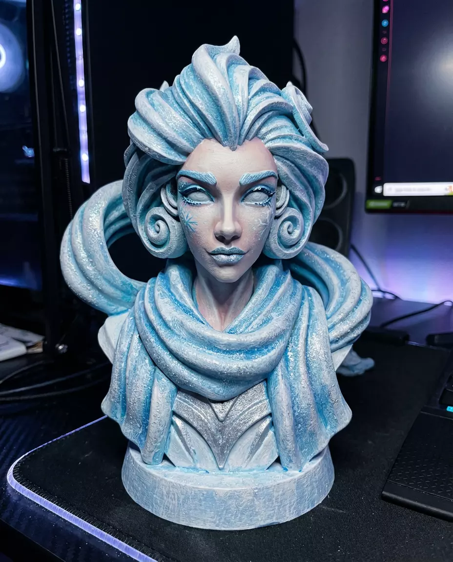 Ice Queen Stylized Bust - Frozen Inspired Fantasy 3D Sculpture Free 3D print model