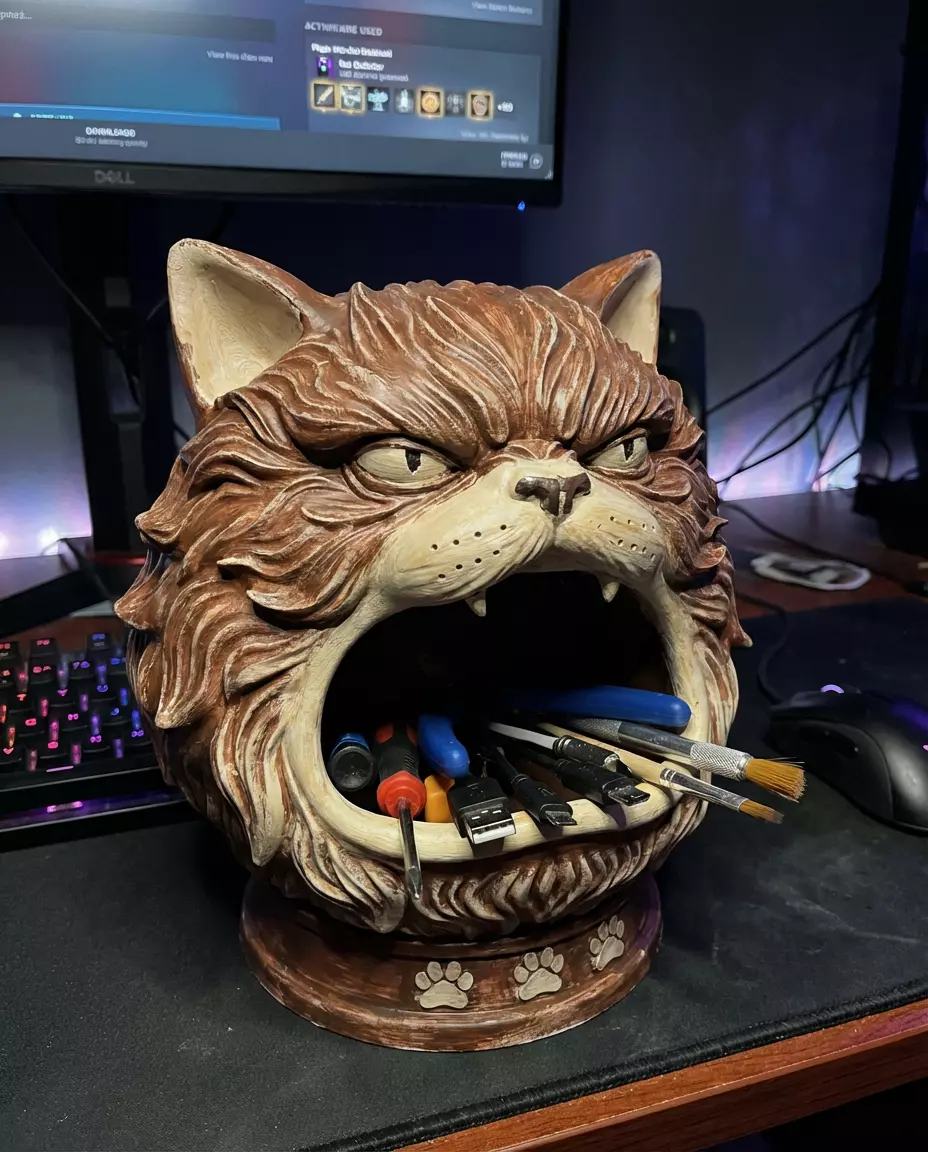 Angry Cat Tool Holder - Grumpy Feline Desk Organizer Free 3D print model