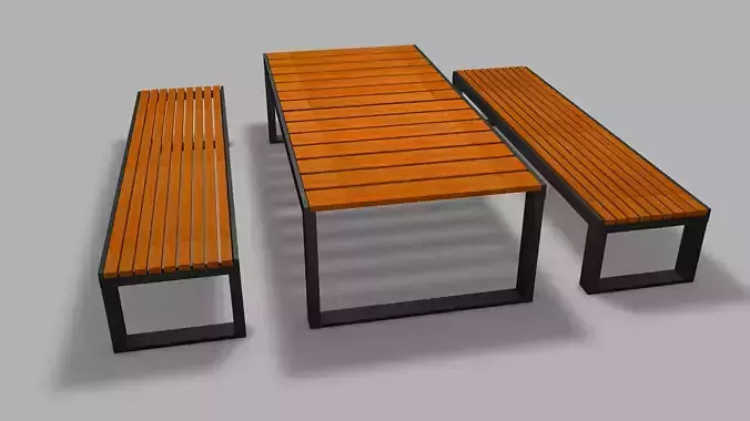 Outdoor Dining Table and Bench 3D model 4