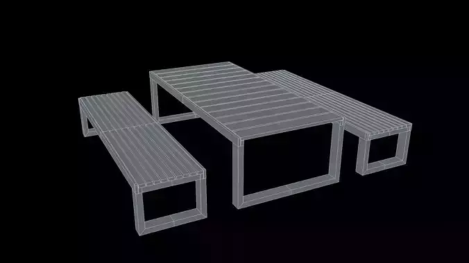 Outdoor Dining Table and Bench 3D model 7