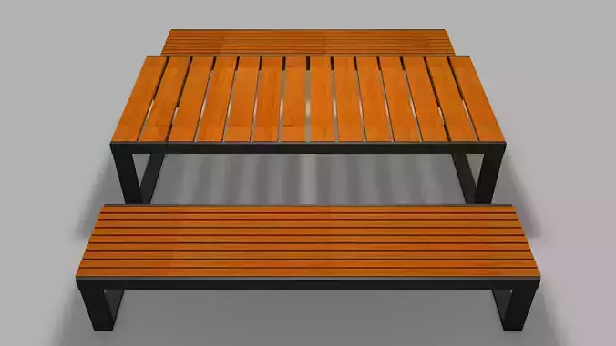 Outdoor Dining Table and Bench 3D model 2