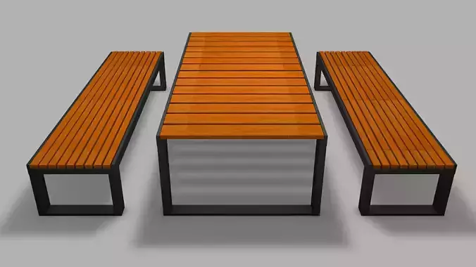 Outdoor Dining Table and Bench 3D model 5