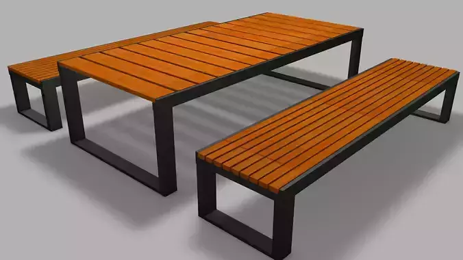 Outdoor Dining Table and Bench 3D model 6