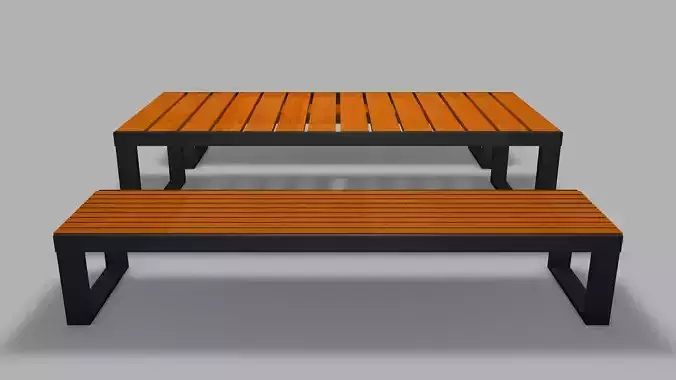 Outdoor Dining Table and Bench 3D model 3
